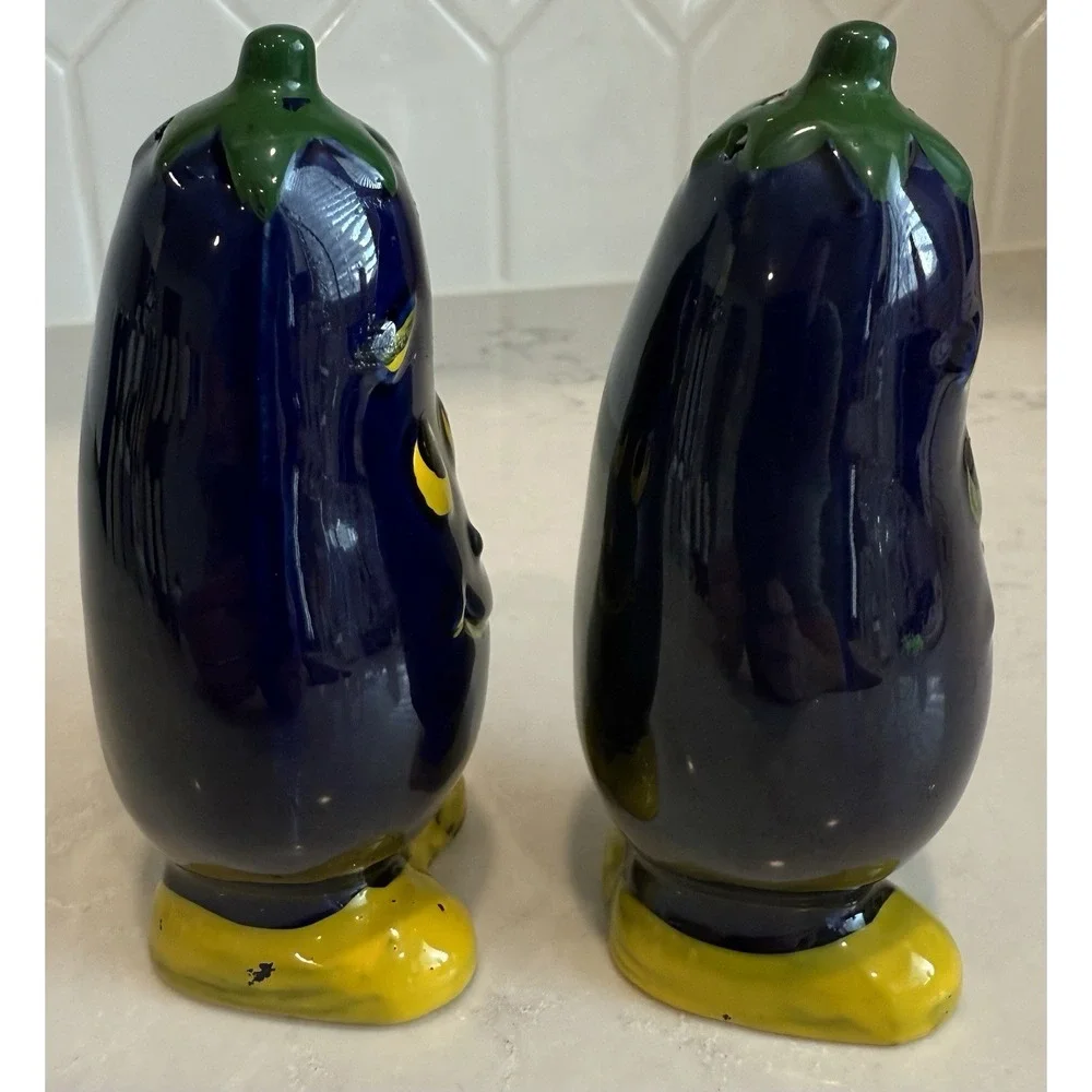 Vintage Eggplant Anthropomorphic Japan Salt And Pepper‎ Shaker Set